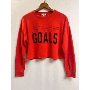 Cali Baby Womens Pullover Crewneck Just a girl with Goals Cropped Sweatshirt Red